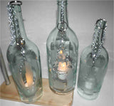 Wine Bottle Candle Holder with Birdhouse Etching