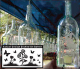 Wine Bottle Candle Holder with Butterflies and Flowers Etching