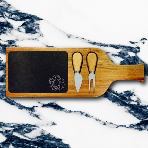 Sunflower | Acacia & Slate Cheese Set With Knives
